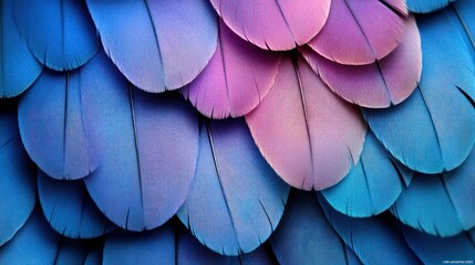 Close-up of vibrant blue and pink bird feathers.