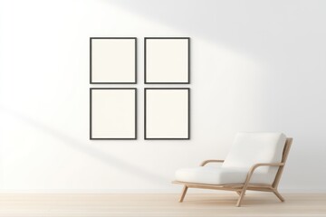 Modern Living Room Interior with Mock Up Poster Frames and Wooden Armchair