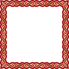Vector gold with red square Kazakh national ornament. Ethnic pattern of the peoples of the Great Steppe