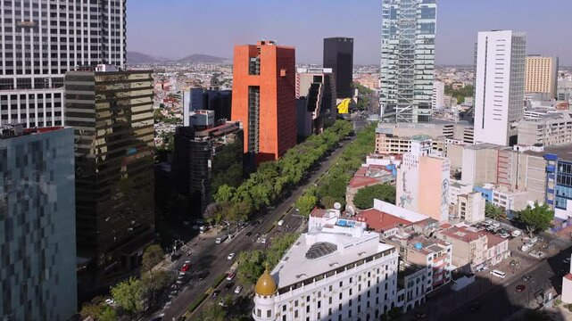 Mexico City, Mexico, 18 October, 2024: Mexico City Financial Center buildings that host insurance companies, banks, financial institutions and successful businesses located close to Paseo De Reforma
