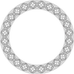 Vector round black contour ancient Russian ornament. Slavic border, frame. Circle, ring. Painting of the royal chambers