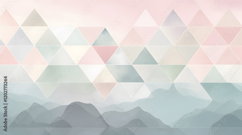 Poster abstract geometric design digital art triangular patterns soft color palette minimalist style