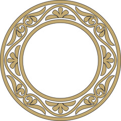 Vector gold and black round classic byzantine ornament. Circle, ring, border, Ancient Greece, Eastern Roman Empire frame. Decoration of the Russian Orthodox Church