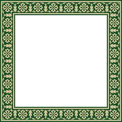 Obraz premium Vector gold with green square Turkish national ornament. Ottoman border, frame. Ethnic floral rectangle, Seljuk Turks pattern. Decoration of the Sultan's palaces