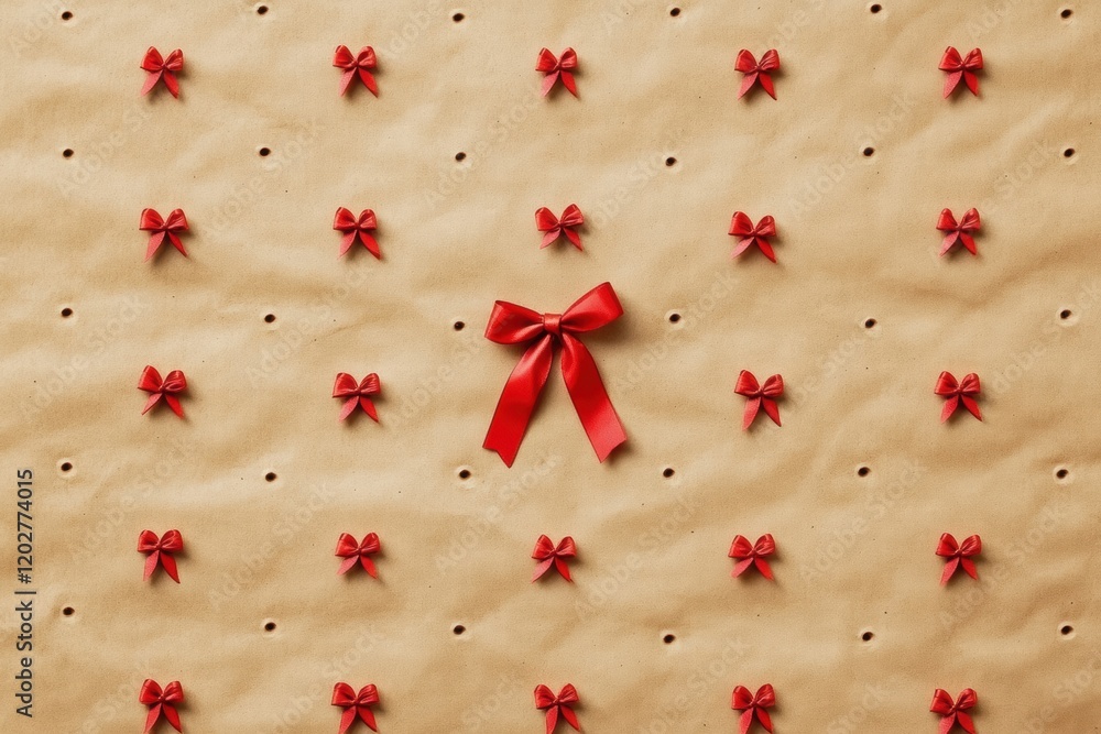 Poster unique display of red bows arranged on textured brown paper for special occasions or festive celebra