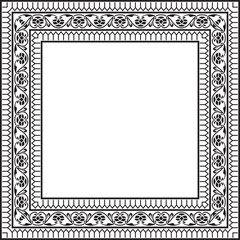 Vector monochrome black square turkish national ornament. Ottoman border, frame. Ethnic floral rectangle, Seljuk Turks pattern. Decoration of the Sultan's palaces