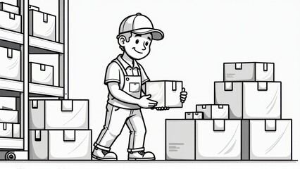 Warehouse Worker Moving Boxes