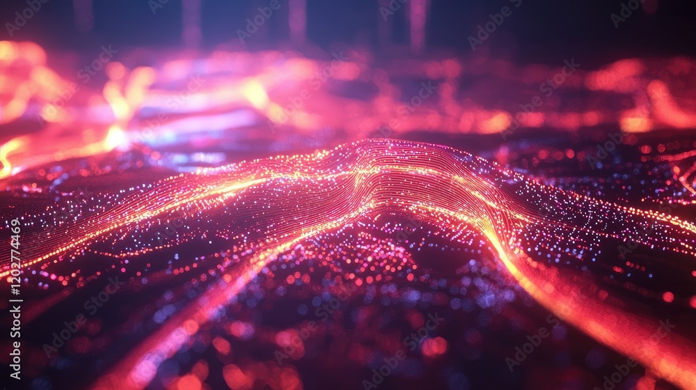 Aufkleber Vibrant abstract digital interface showcasing glowing lines and nodes, ideal for representing high-tech concepts and data flow in modern technology themes.