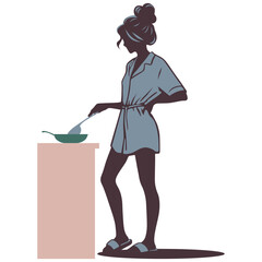 Woman Cooking at Home Illustration.