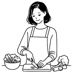 Woman Cooking at Home Illustration.
