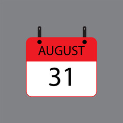 Calendar icon with date 31 august on grey background. Vector schedule symbol.