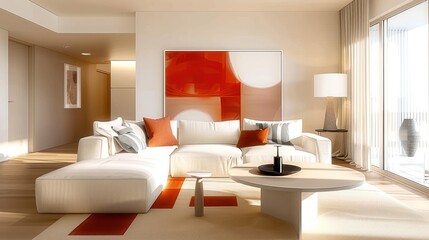 Fototapeta premium Contemporary Minimalism: Sleek and Stylish Living Room Interior Design