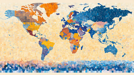 colorful world map showcasing global vaccination efforts with highlighted regions. vibrant colors represent different levels of vaccination across continents, emphasizing health initiatives
