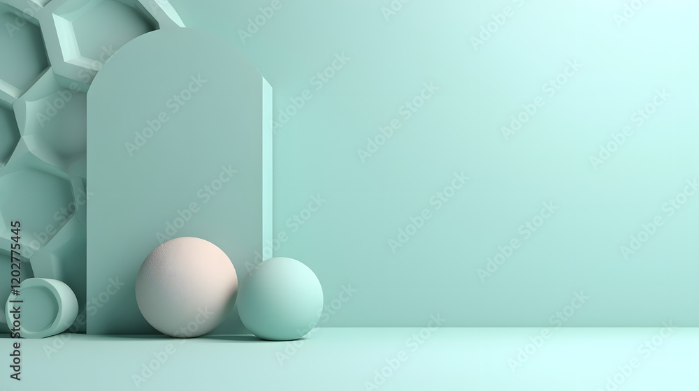 Poster modern abstract sculpture display minimalist studio 3d render calm environment side view design conc