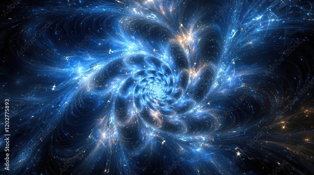 Poster this captivating abstract image showcases blue swirling particles on a dark background, perfect for 