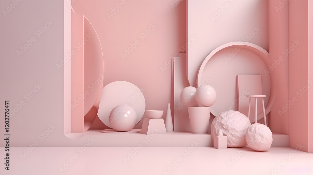 Aufkleber artistic minimalist composition studio space 3d render soft pastel environment front view abstract d