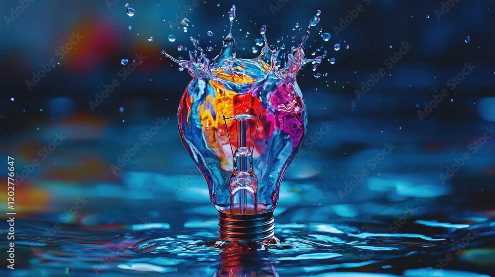 Aufkleber this striking image features a colorful light bulb with a dramatic water splash against an abstract 