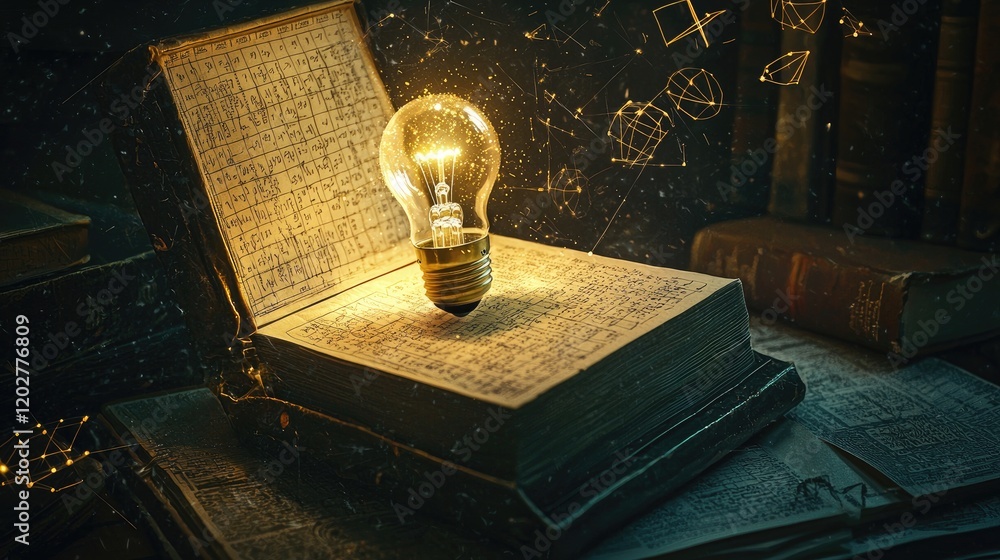 Fototapete the image illustrates the concept of creativity with a light bulb shining from an open box placed on