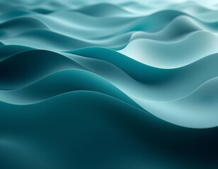 Fototapeta premium Gentle overlapping teal waves creating a serene and flowing abstract landscape.