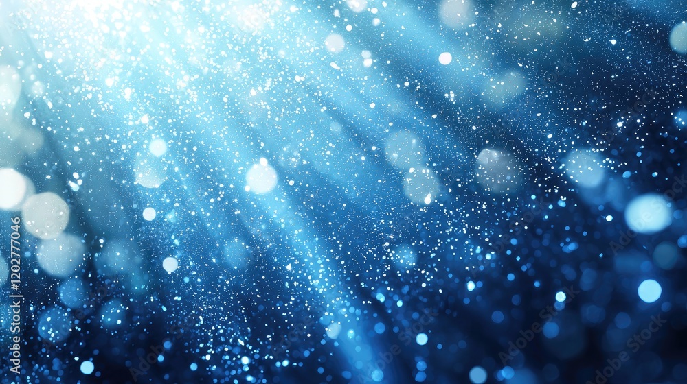 Poster This image features a stunning display of blue sparkling particles radiating light rays from a central point, creating a magical and enchanting atmosphere perfect for bac
