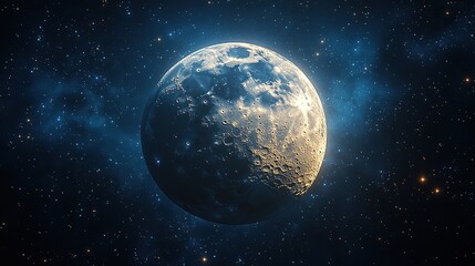 Fototapeta premium A detailed view of the moon against a starry background, showcasing its texture and craters.