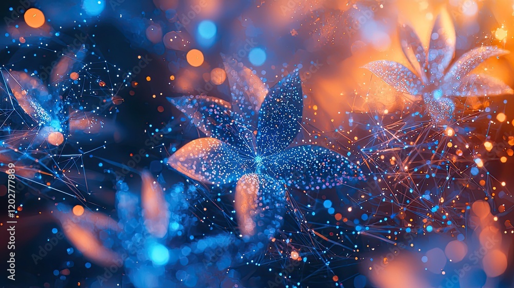 Poster A captivating abstract background featuring glowing blue particles and interconnected lines, symbolizing modern data connectivity and digital technology.