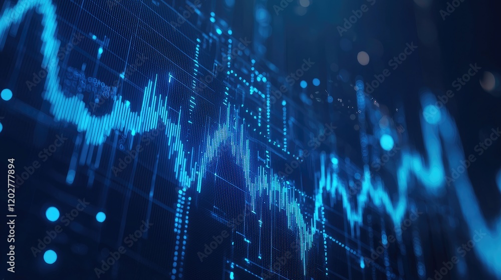 Poster A visually impactful representation of financial data featuring blue graph lines overlaying a world map, symbolizing global market trends and analytics.