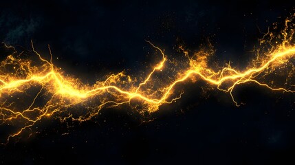 Golden Lightning Streaks Across Dark Background