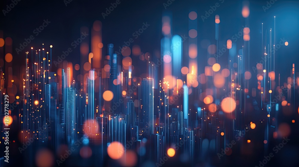 Poster This image features a detailed abstract data visualization with various graphs and charts in blue tones, showcasing analytics and metrics for business insights.