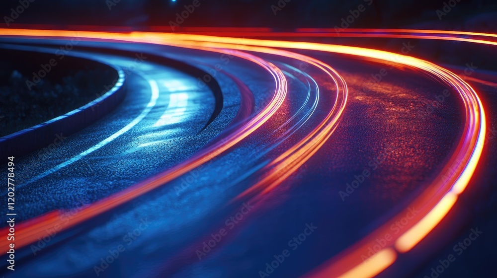 Poster explore the captivating essence of colorful light trails creating dynamic wave patterns, perfect for
