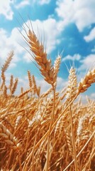 Fototapeta premium Golden wheat field basks in bright sunlight vibrant summer colors. AI Generated