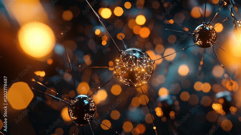 Aufkleber A visually appealing abstract illustration of molecular structures, highlighting atoms interconnected in a futuristic setting focused on science and technology themes.