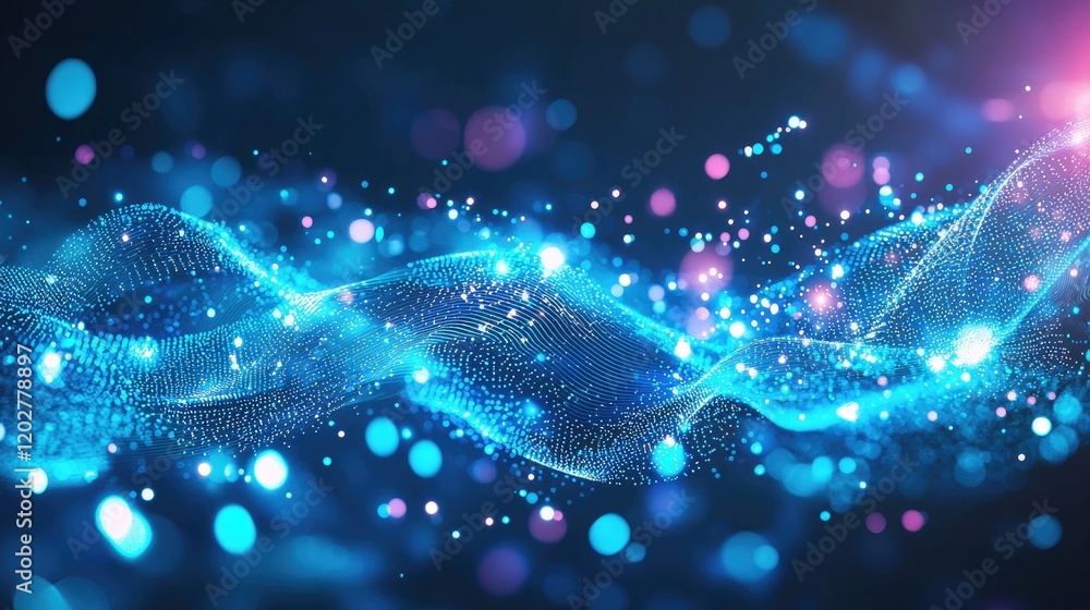 Poster This abstract technology background features intricate circuit patterns and vibrant blue light effects, ideal for concepts related to digital innovation and data visualiz