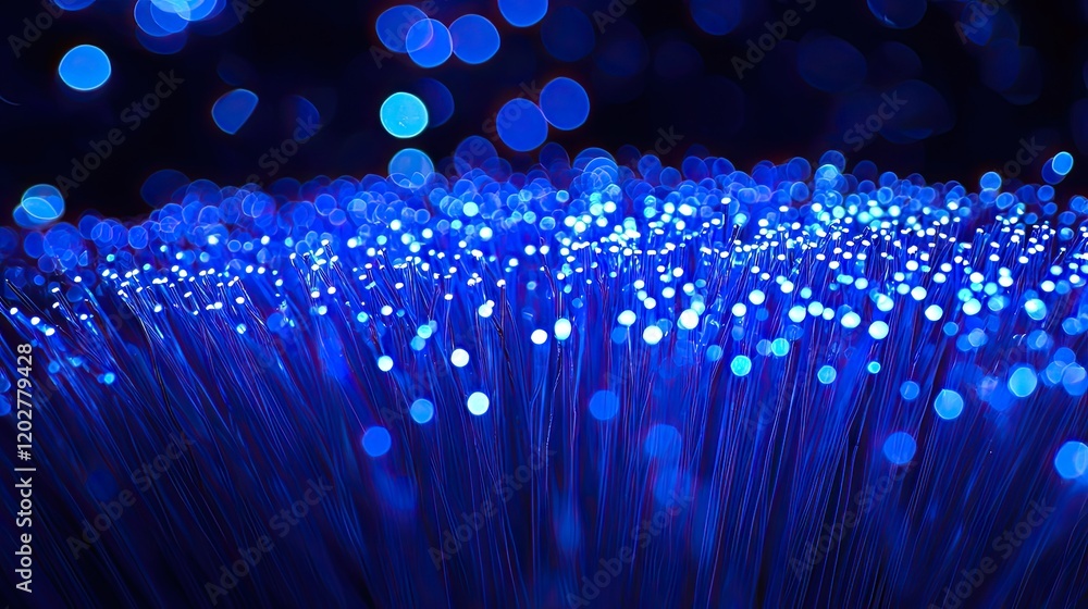 Poster explore an abstract representation of network connections featuring blue lights against a dark backd