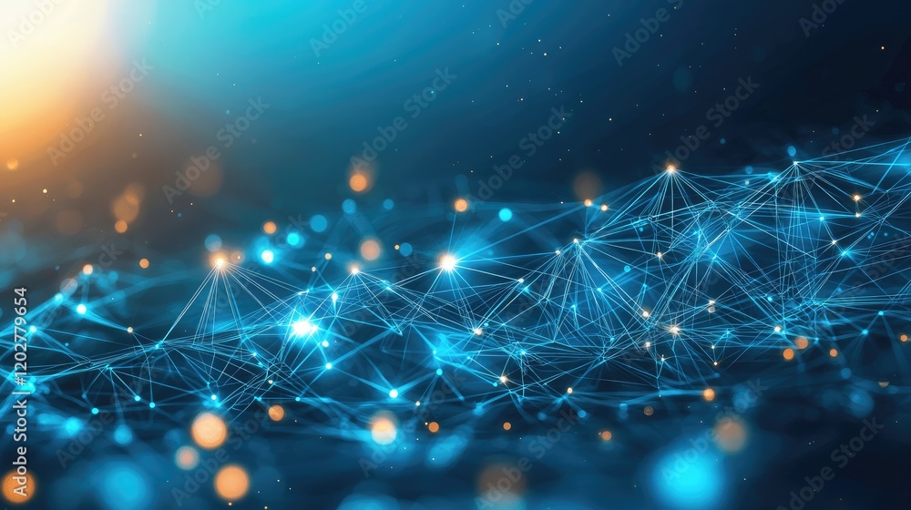 Poster Stunning abstract image showcasing a digital technology background with glowing blue lines and circuits, symbolizing innovation and connectivity in a modern environment.