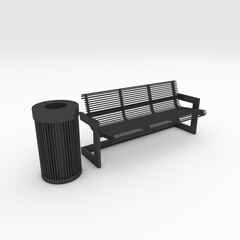3d render bench park design element. Furniture Collection