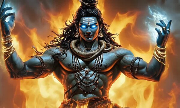 Powerful Hindu God Shiva amidst flames