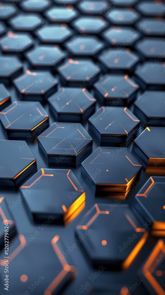 Poster a close up of a black and orange hexagonal pattern