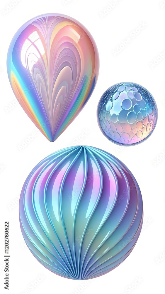 Poster three colorful spheres with a rainbow pattern