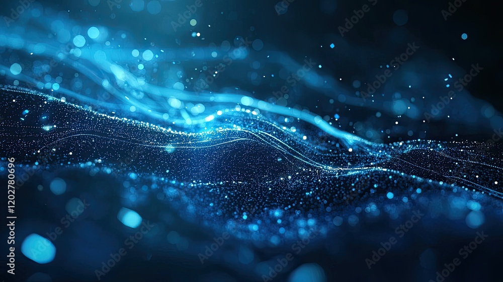 Aufkleber This image captures a dynamic digital background featuring abstract financial data visualization, with glowing chart lines and graphs in blue tones, illustrating market t