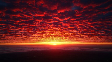 Obraz premium Fiery sunset over a sea of clouds.