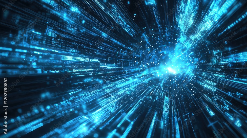Aufkleber This image captures a dynamic digital background featuring abstract financial data visualization, with glowing chart lines and graphs in blue tones, illustrating market t