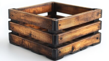 A rustic wooden crate with a square design, ideal for storage or decorative purposes.