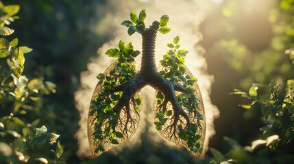 Human lungs art made from leaves branches tree in a forest World Lungs Day.