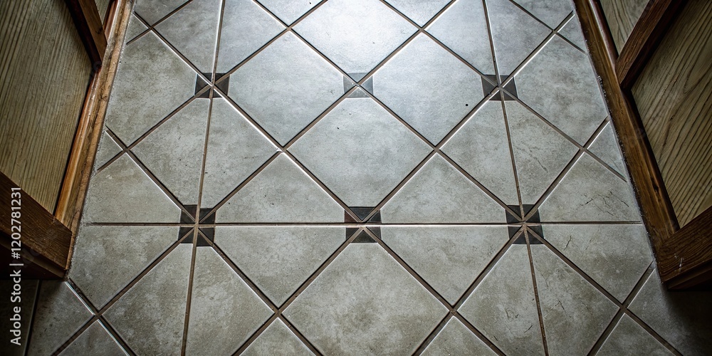 Poster A tile floor with a pattern of squares and diamonds