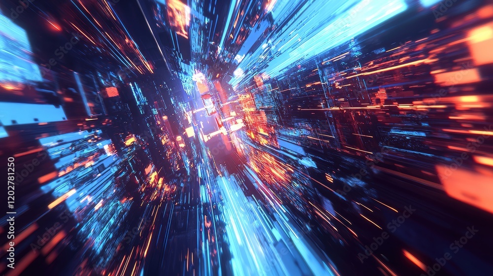 Aufkleber vibrant abstract representation of a futuristic city with light trails and digital overlays, symboli