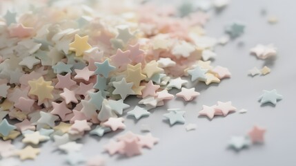 Fototapeta premium Creative star-shaped confetti crafting event home studio decorative content bright environment close-up viewpoint