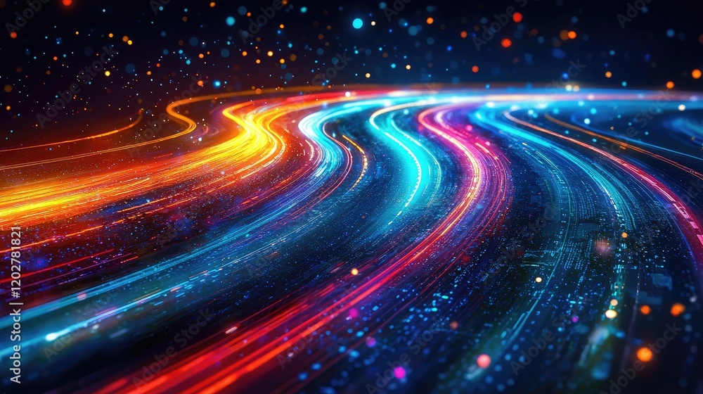Aufkleber a captivating digital artwork showcasing a vibrant data stream with neon lights. the image evokes a 