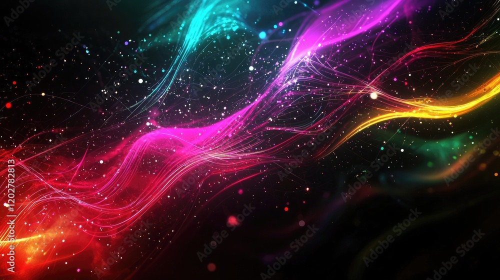 Poster a vibrant and colorful abstract image featuring lines and dots that convey motion and energy against