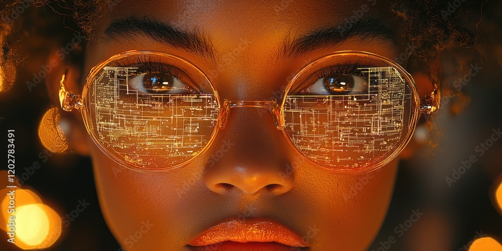 Poster three scientists are shown in a close-up shot reviewing complex digital schematics on a transparent 